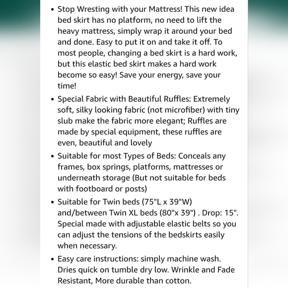 Bed Skirt Twin Wrap Around Elastic Biscayne Bay - Picture 8 of 8